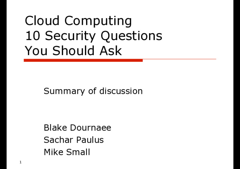 Cloud Computing - Answers to 10 Security Questions you Should Ask
