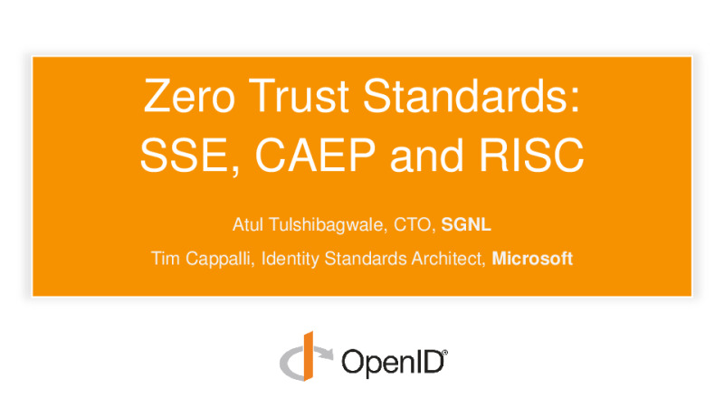 OpenID SSE, CAEP and RISC - Critical standards that enable Zero-Trust security