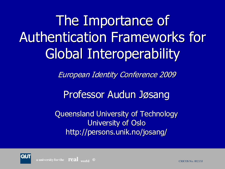 The Importance of Authentication Frameworks for Global Interoperability