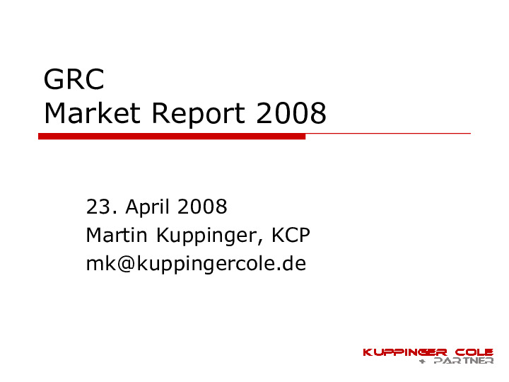Kuppinger Cole GRC Solutions Market Report 2008