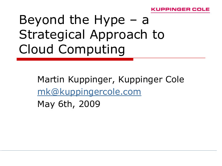 Beyond the Hype - a Strategical Approach to Cloud Computing