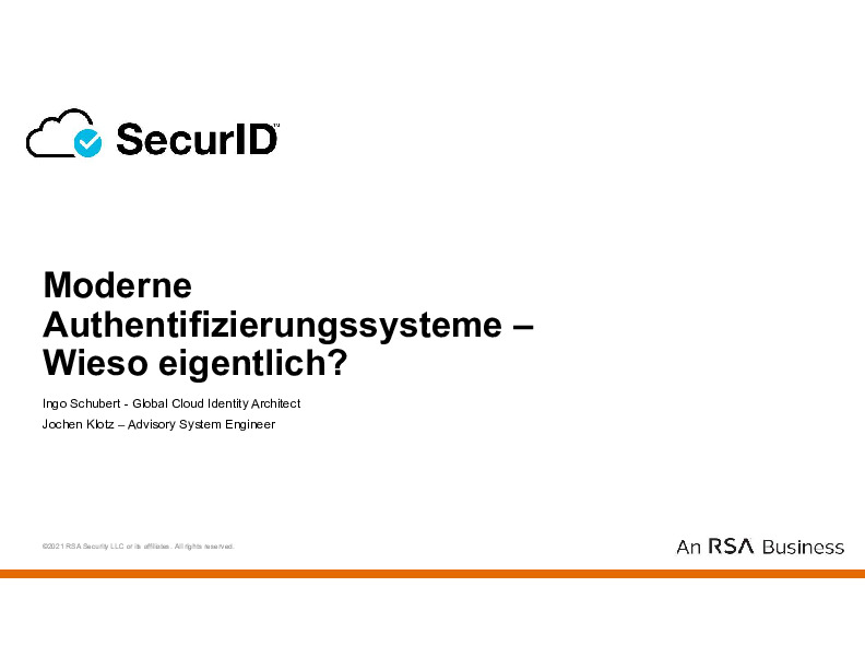 RSA Workshop: Moderne Authentifizierungssysteme – Wieso eigentlich?