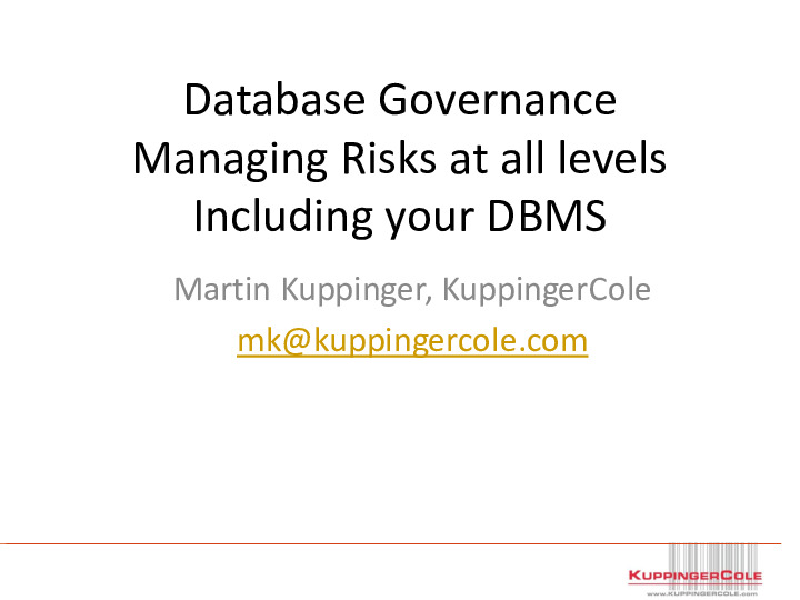 Database Governance: Managing Risks at all Levels, Including your DBMS