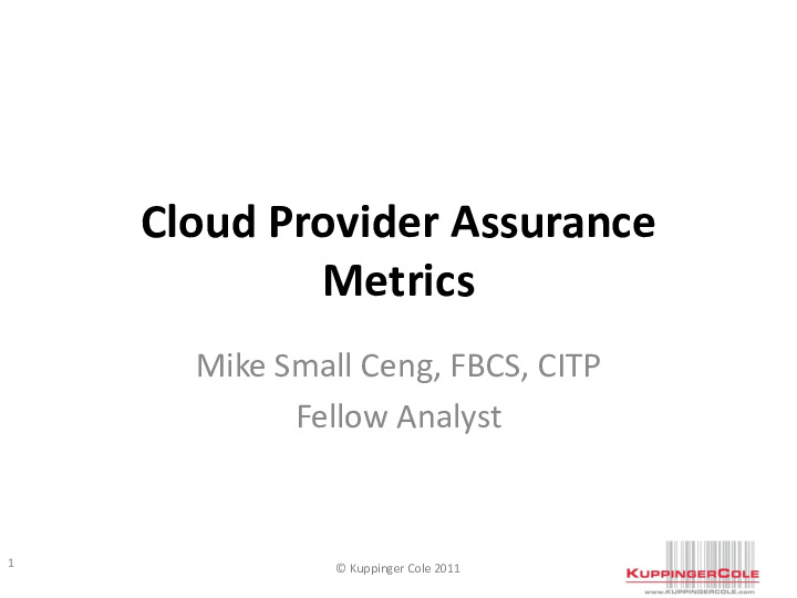 Cloud Provider Assurance Metrics