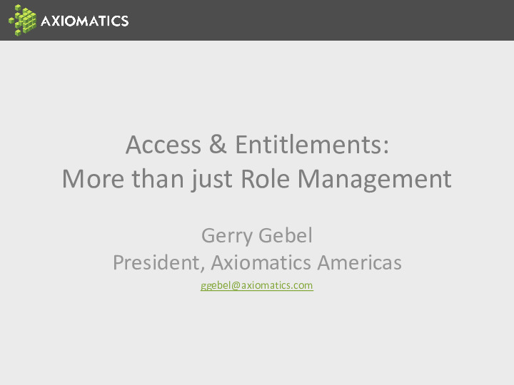 Access & Entitlements - More than just Role Management
