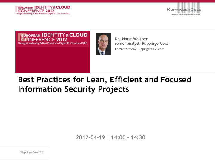 Best Practices for Lean, Efficient and Focused Information Security Projects