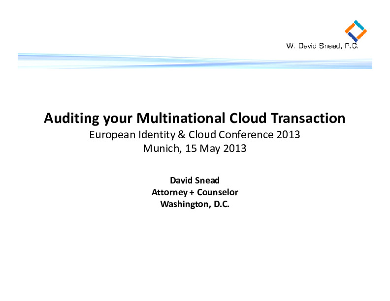 Auditing your Multinational Cloud Transaction