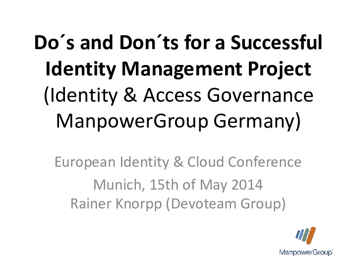 Do's and Don'ts for a Successful Identity Management Project (Manpower)