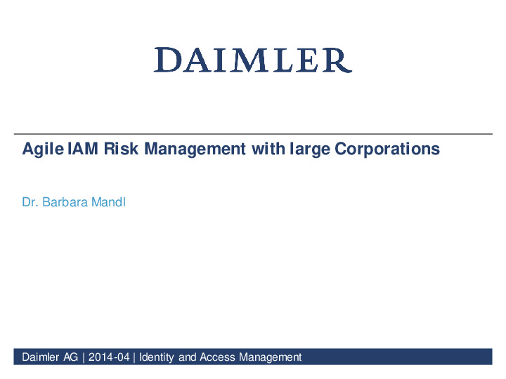 Agile IAM Risk Management with large Corporations and the Importance of Standards
