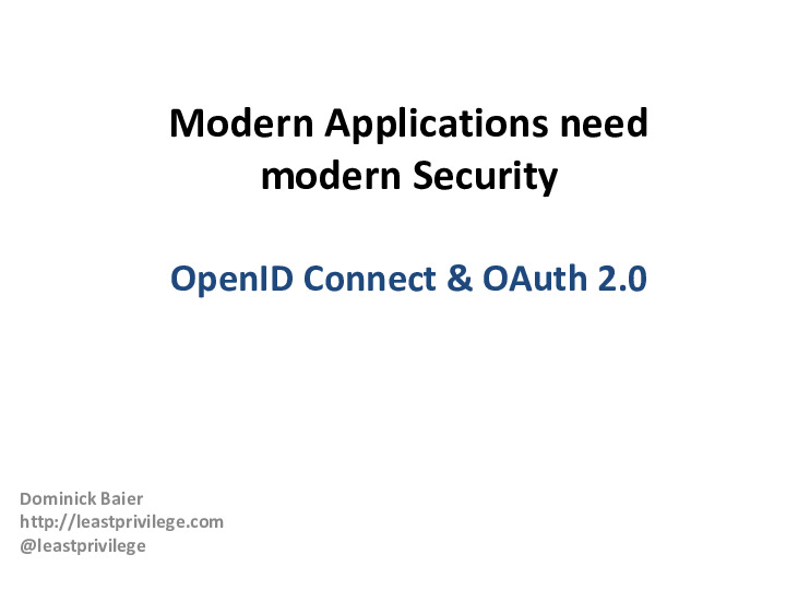 The Security Stack for Modern Applications:  OpenID Connect and OAuth 2.0