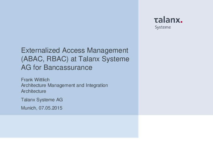Externalized Access Management (ABAC, RBAC) at Talanx Systeme AG for Bancassurance