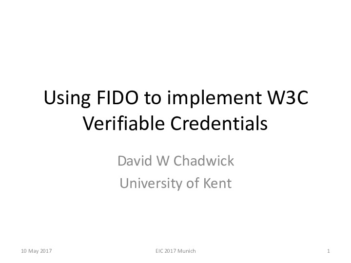 Using FIDO to implement the W3C Verifiable Claims Model