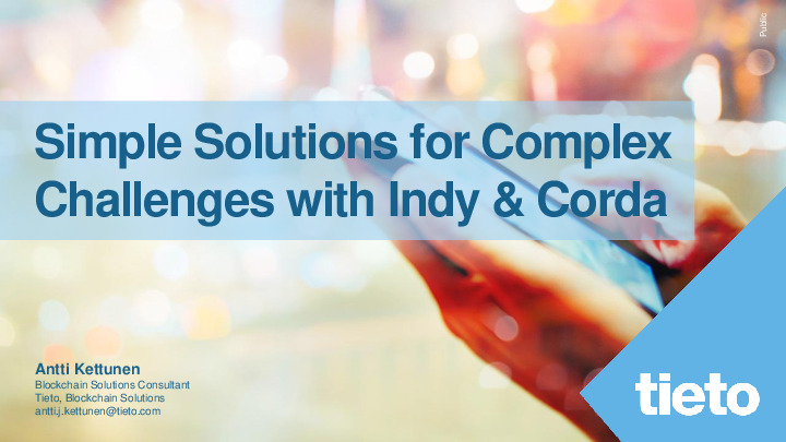 Simple Solutions for Complex Challenges with Sovrin & Corda