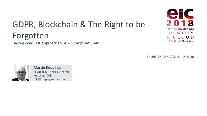 GDPR, Blockchain & The Right to be Forgotten