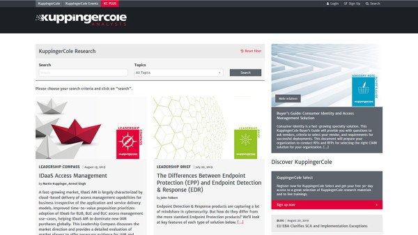 KuppingerCole Analysts Optimizes Research Access with KC PLUS